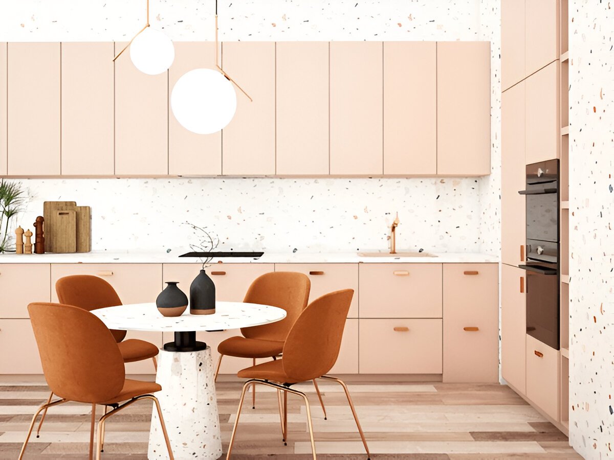 Pastel Pink and White Modular Kitchen