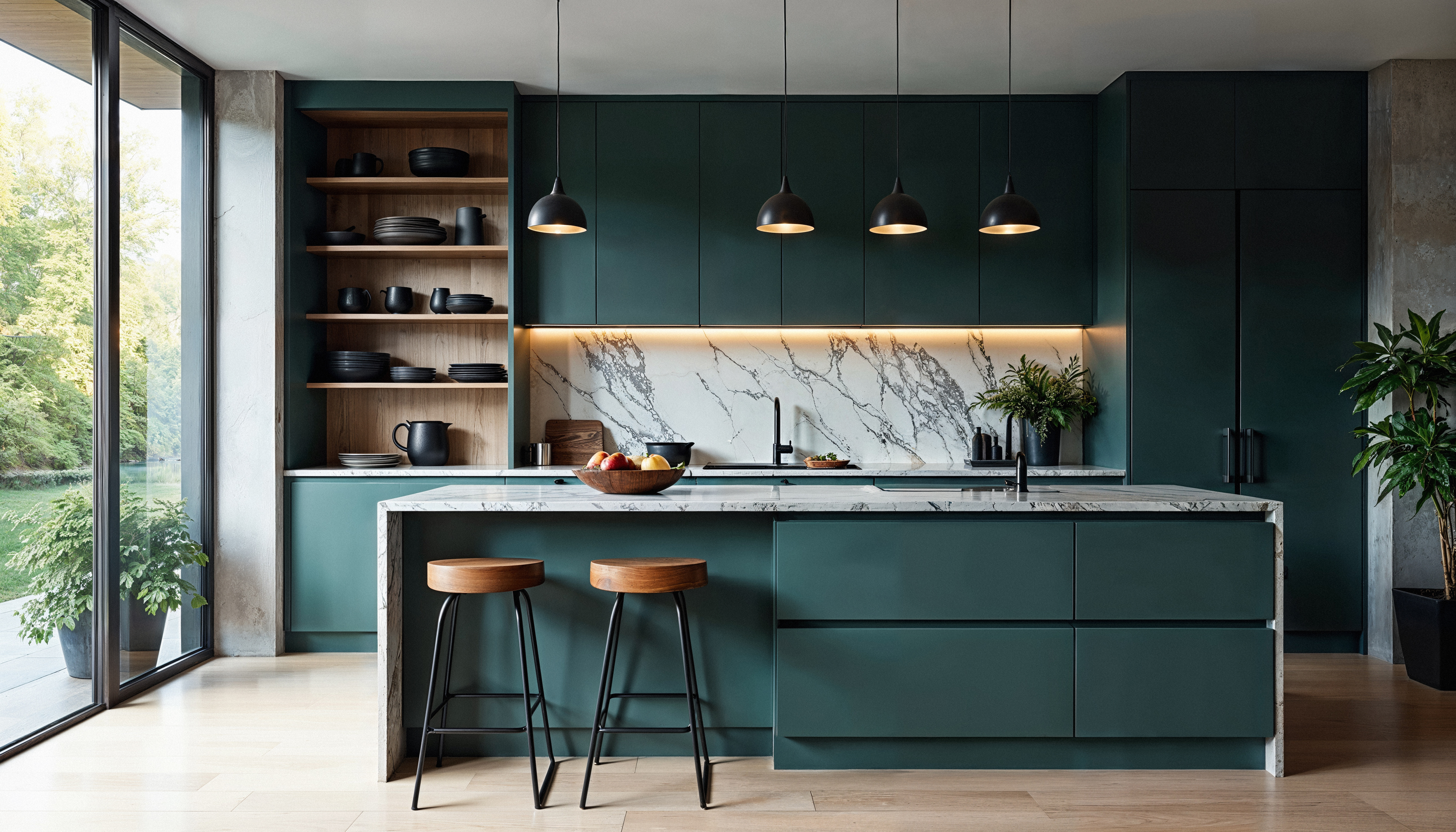 Teal and Grey modular kitchen